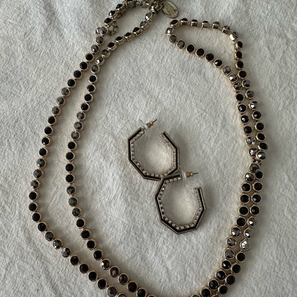 White House Black Market Black and Silver Necklace Set